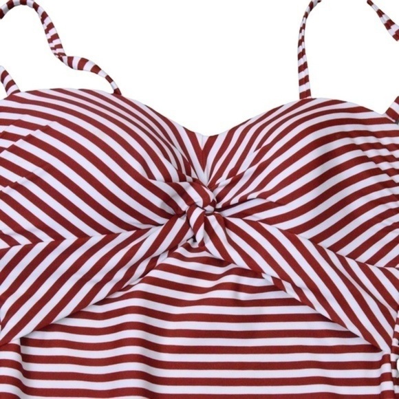 Kona Sol Twist Front Striped One Piece Swimsuit, Size Small - Red & White - Picture 2 of 8